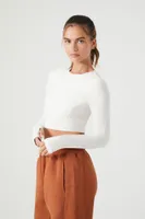 Women's Active Thumbhole Cutout Crop Top in White Large