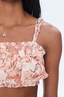 Women's Tropical Floral Print Cropped Cami in Peach Large