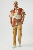 Men Faux Suede Colorblock Shirt in Taupe Small