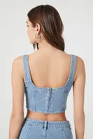 Women's Stretch-Denim Crop Top in Medium Denim Small