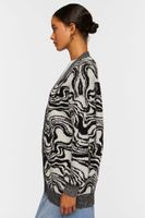 Women's Oversized Abstract Cardigan Sweater in Black/Cream Small