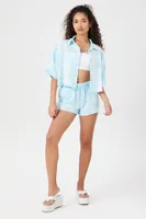 Women's Acid Wash Cropped Shirt in Maui Blue Small