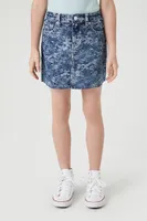 Girls Floral Denim Skirt (Kids) in Medium Denim, 13/14