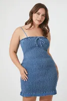 Women's Smocked Cami Mini Dress in Denim, 3X