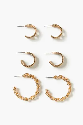 Women's Braided Hoop Earring Set in Gold