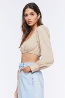 Women's Cropped Peasant Top in Khaki Large