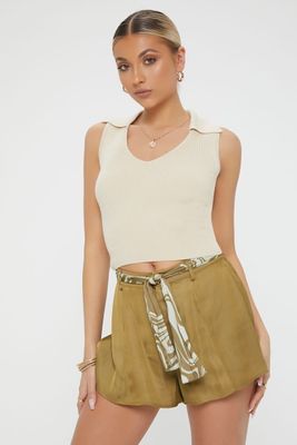 Women's Belted Satin Mini Skirt in Cigar Large