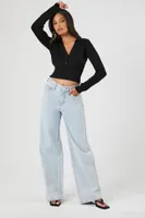 Women's Sweater-Knit Crop Top in Black Large