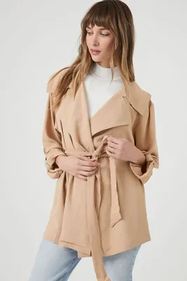 Women's Tie-Waist Trench Coat in Tan Large