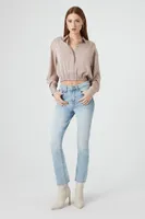 Women's Cropped Satin Shirt in Goat Small