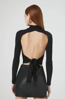 Women's Open-Back Cropped Sweater in Black, XL