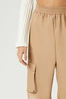 Women's Faux Leather Cargo Pants in Beige Large