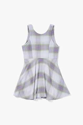 Girls Plaid Romper (Kids) in Purple/Green, 9/10