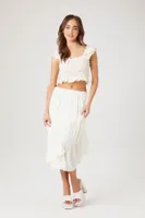 Women's Ruffle Shirred Crop Top in White Large