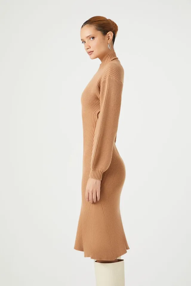 V-neck Cap Sleeve Tie Waist Midi Sweater Dress