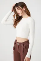 Women's Cropped Rib-Knit Sweater in Vanilla Small