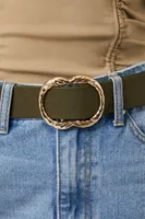 Twisted Round Buckle Belt in Olive/Gold, XS/S