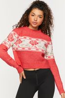 Women's Rose Print Sweater in Red Large