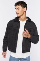 Men Denim Faux Shearling Jacket in Black/Black Large