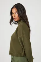 Women's Distressed Mock Neck Sweater in Olive, XS