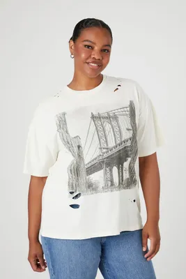 Women's Manhattan Bridge Graphic T-Shirt in White, 0X