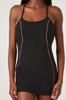 Women's Active Contrast-Seam Skort Dress in Black/Hot Pink Medium