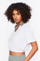 Women's Active Contrast-Trim Cropped Tee in White/Tea Large