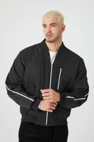 Men Zippered Drop-Sleeve Bomber Jacket in Black, XXL