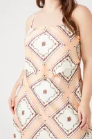 Women's Ornate Print Midi Dress in White, 0X