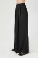 Women's Pleated Satin Palazzo Pants in Black Medium