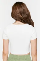 Women's Ribbed V-Neck Crop Top in White Small