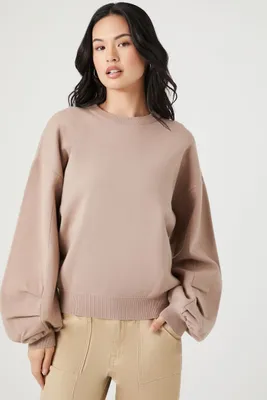 Women's Drop-Sleeve Crew Sweater in Brown Small