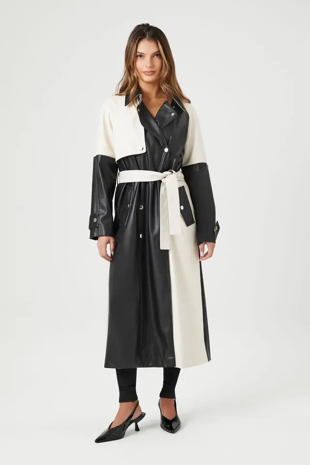 Forever 21 Women's Faux Leather Colorblock Trench Coat in Black/White Small  | MainPlace Mall