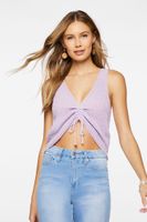 Women's Ruched Drawstring Sweater-Knit Top in Lavender Large