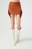 Women's Faux Suede Tassel Mini Skirt in Chestnut Large