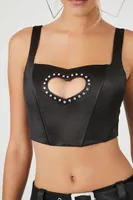 Women's Satin Heart Cutout Cropped Tank Top in Black/Pink Medium