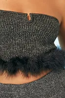 Women's Glitter Feather-Trim Tube Top