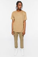 Men Faux Suede Curved T-Shirt in Brown, XXL