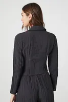 Women's Crinkled Zip-Up Top in Dark Grey Small