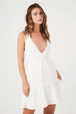 Women's Ruffled Halter Mini Dress in White, XL