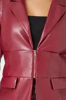 Women's Faux Leather Blazer in Red, 3X