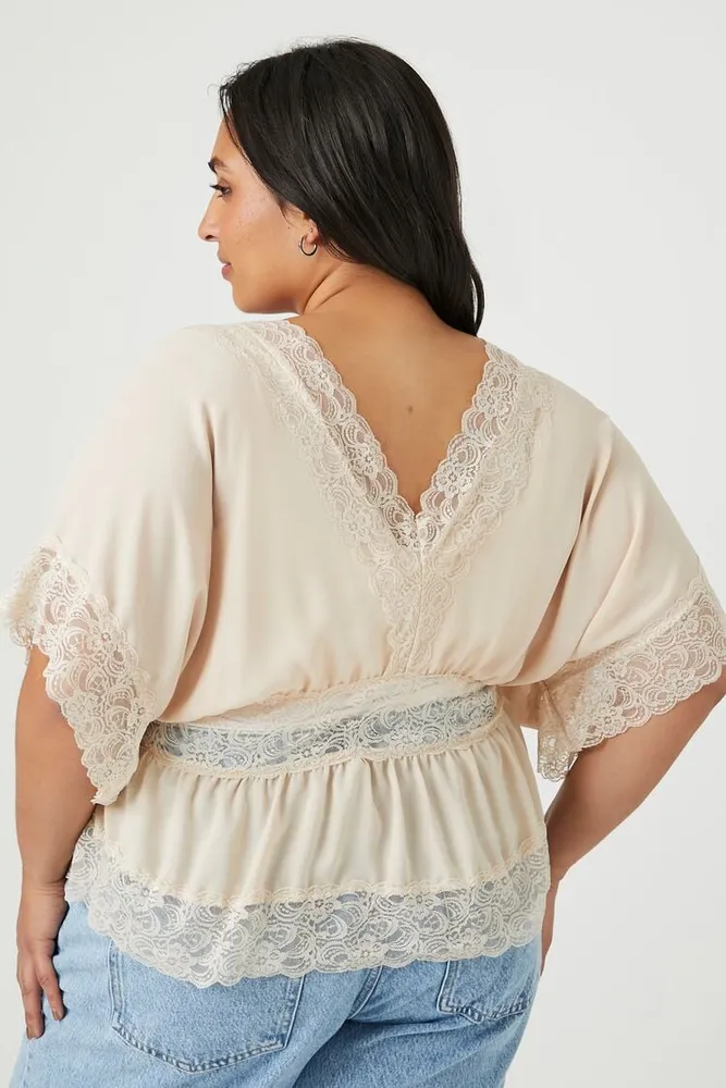Women's Lace-Trim Peplum Top Cream,