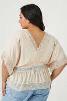 Women's Lace-Trim Peplum Top Cream,