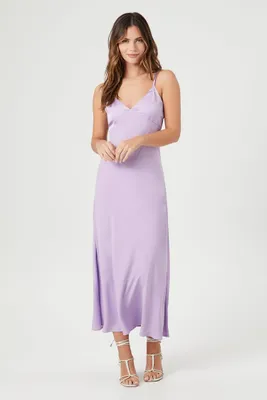 Women's Strappy Satin Cami Midi Dress in Orchid, XL