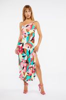 Women's Abstract Floral One-Shoulder Dress in Pink Small