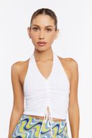 Women's Ruched Halter Crop Top in White, M/L