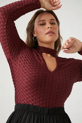 Women's Cutout Mock Neck Bodysuit in Burgundy, 1X