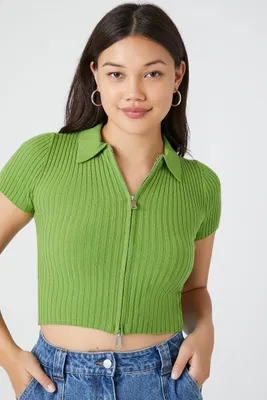 Women's Dual-Zip Sweater-Knit Top Herbal