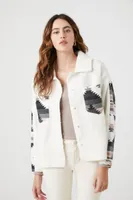 Women's Geo Print Faux Shearling Jacket in Ivory Large