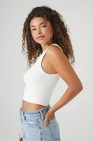 Women's Sweater-Knit Crochet Crop Top in White Medium